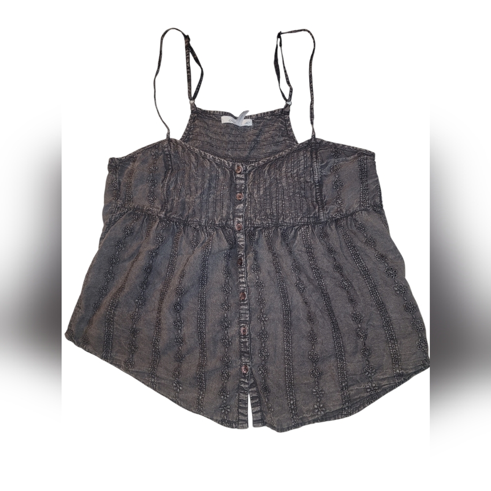 O'NEILL Distressed Floral Embroidered Cropped Cami - Womens Large
